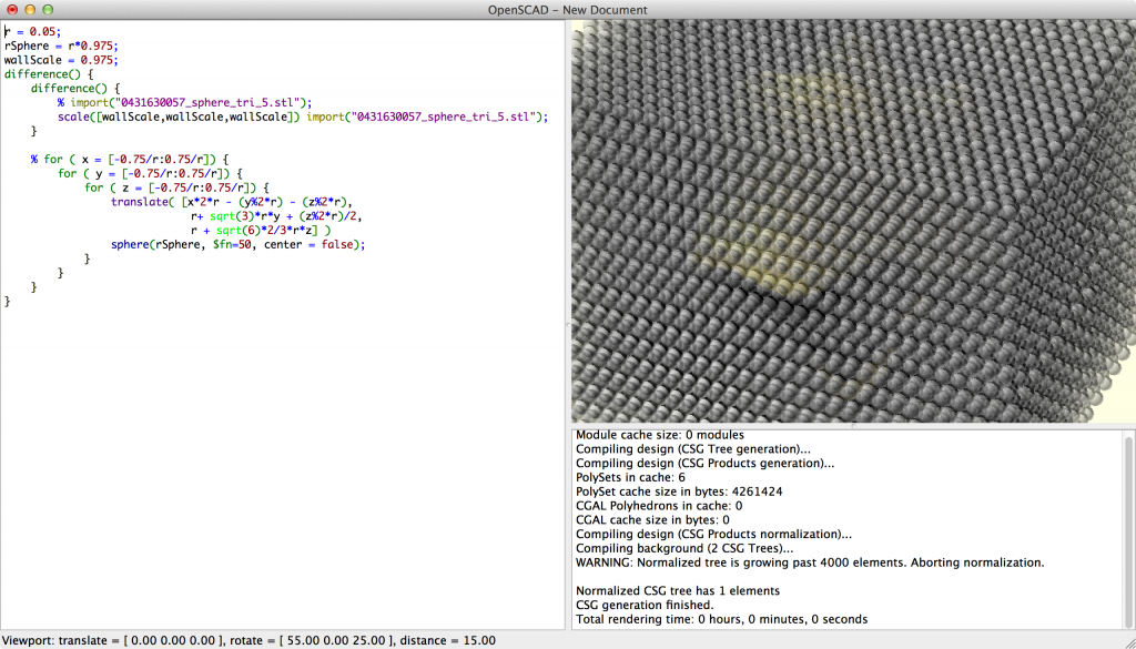 OpenSCAD Screenshot 4 - Diff with Packed Spheres